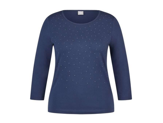 55-214305 Stud 3/4 Slve O-Neck Basic Top Navy