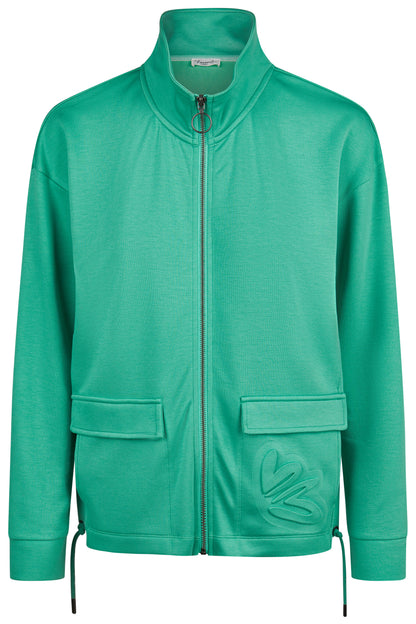 55020062 Zip Up Funnel Neck Motif Pocket Kelly Green