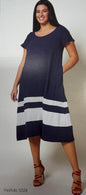 5528 Linen Effect S/S Scoop Neck Flare D Navy/White