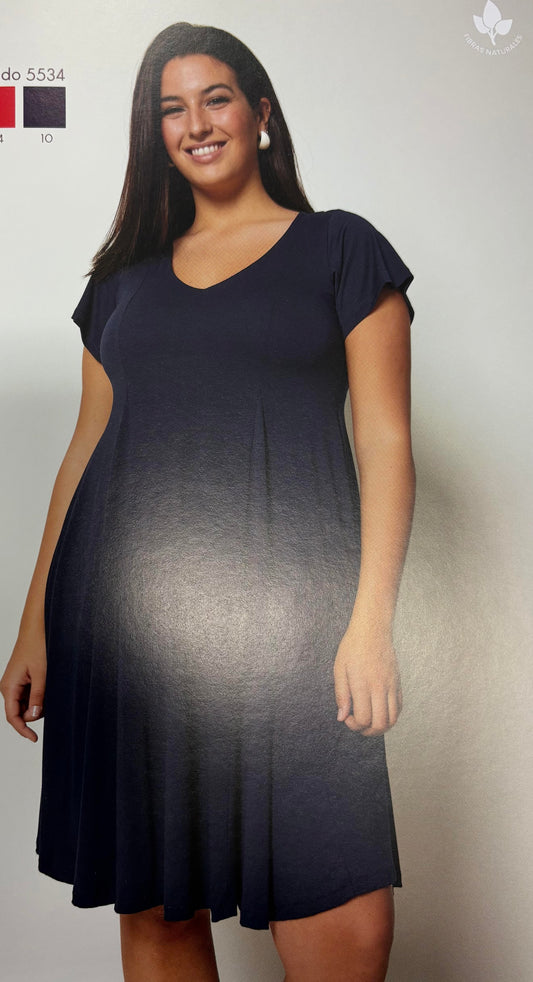 5534 Jersey S/S V-Neck Kickflare Summer Navy