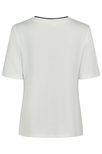 55640062 S/S O=Neck Top Cont Trim Motif White/Navy