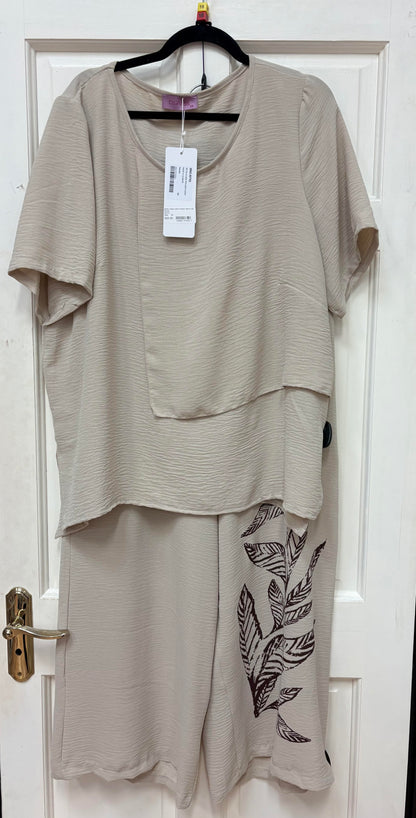 55752 Linen Look 2 Piece Trs & Top Beige