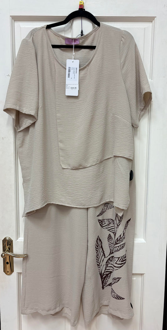 55752 Linen Look 2 Piece Trs & Top Beige