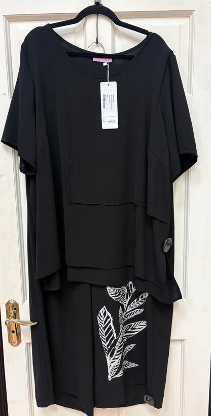 55752 Linen Look 2 Piece Trs & Top Black