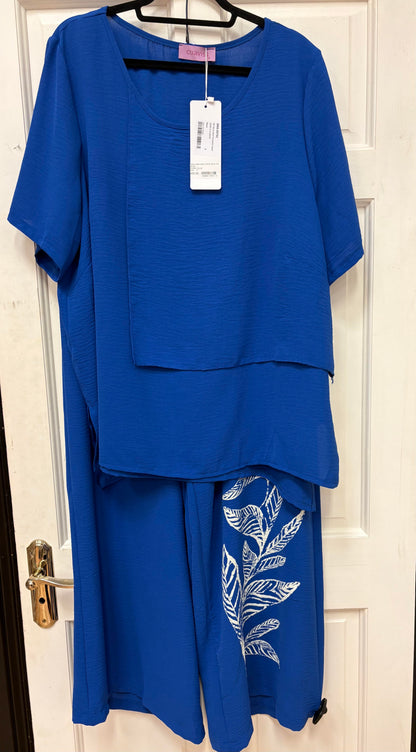 55752 Linen Look 2 Piece Trs & Top Cobalt Blue