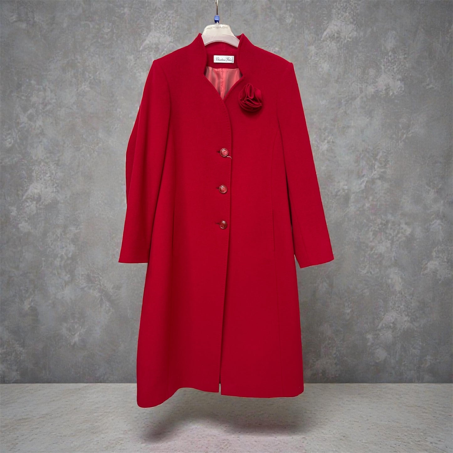 558-4201 Scalloped Collar Coat With Broa Red