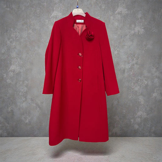 558-4201 Scalloped Collar Coat With Broa Red
