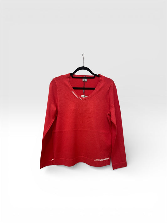 56-111666 V-Neck Basic Jumper With Stitc Coral