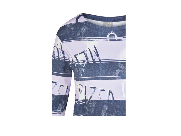 56-114354 Stripe Hearts Text Print Top Navy/Purple