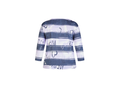 56-114354 Stripe Hearts Text Print Top Navy/Purple