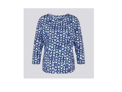 56-114366 Butterfly Print Top L/Sl Purple