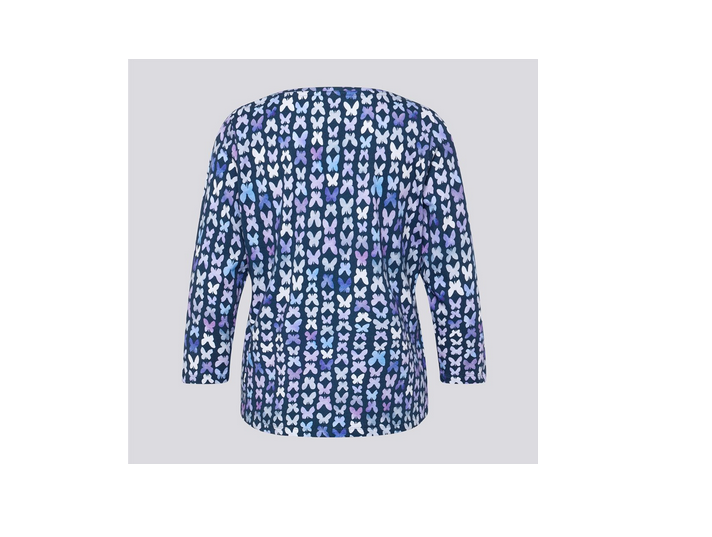 56-114366 Butterfly Print Top L/Sl Purple