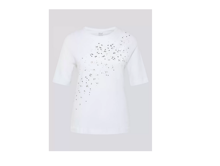 56-117311 O Neck Sh/Sl Diamonte Tee White
