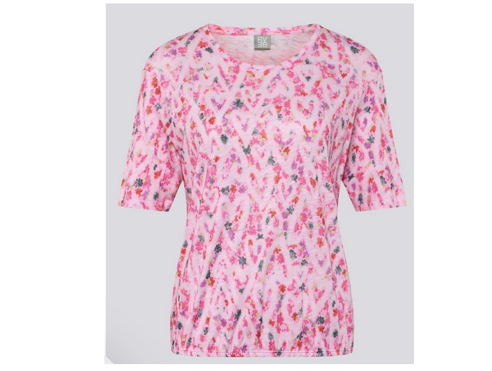 56-117370 Floral Tee Elastic Hem Pink/Red