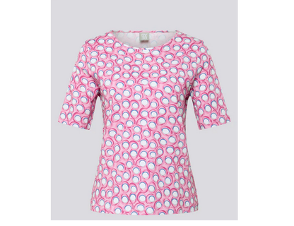 56-117376 Circle Print O Neck Tee Pink/Blue