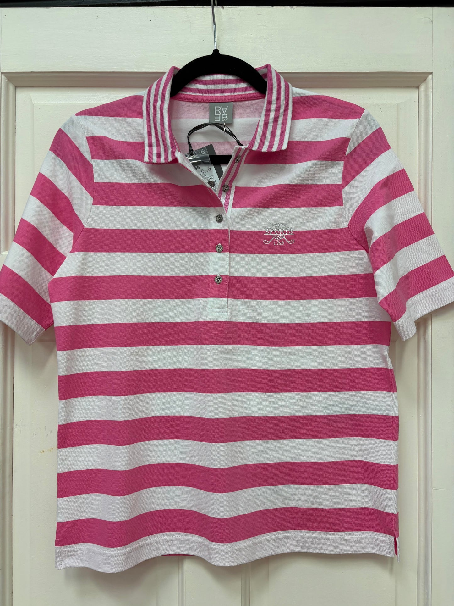 56-125387 COLLAR STRIPE S/S POLO SHIRT Pink/White