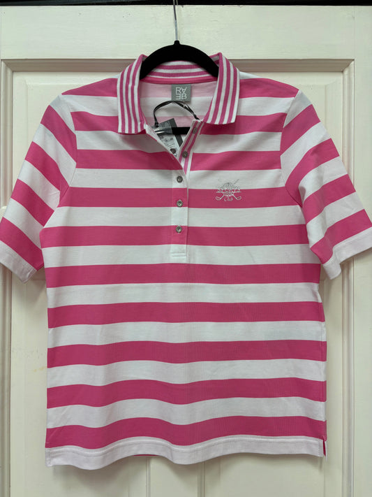 56-125387 COLLAR STRIPE S/S POLO SHIRT Pink/White