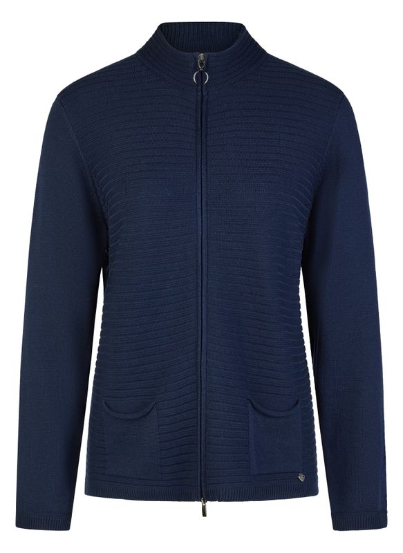57-113540 RIBBED ZIP UP HIGH COLLAR CARDIGAN Navy
