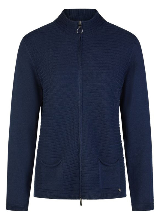57-113540 RIBBED ZIP UP HIGH COLLAR CARDIGAN Navy