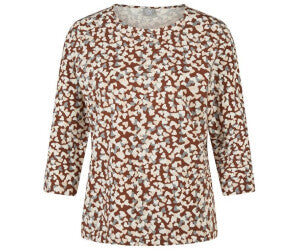 57-121355 top l/sl Heart Print Brown/Grey