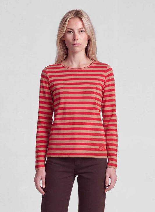 57-122350 TOP STRIPE PRINT L/SL Red/Camel