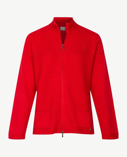 57-122540 CARDIGAN Zip up ribbed knit Red