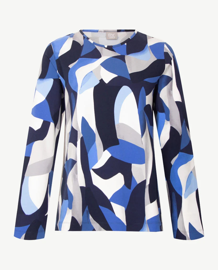 57-125352 PRINT TOP O-NECK Blue/Navy