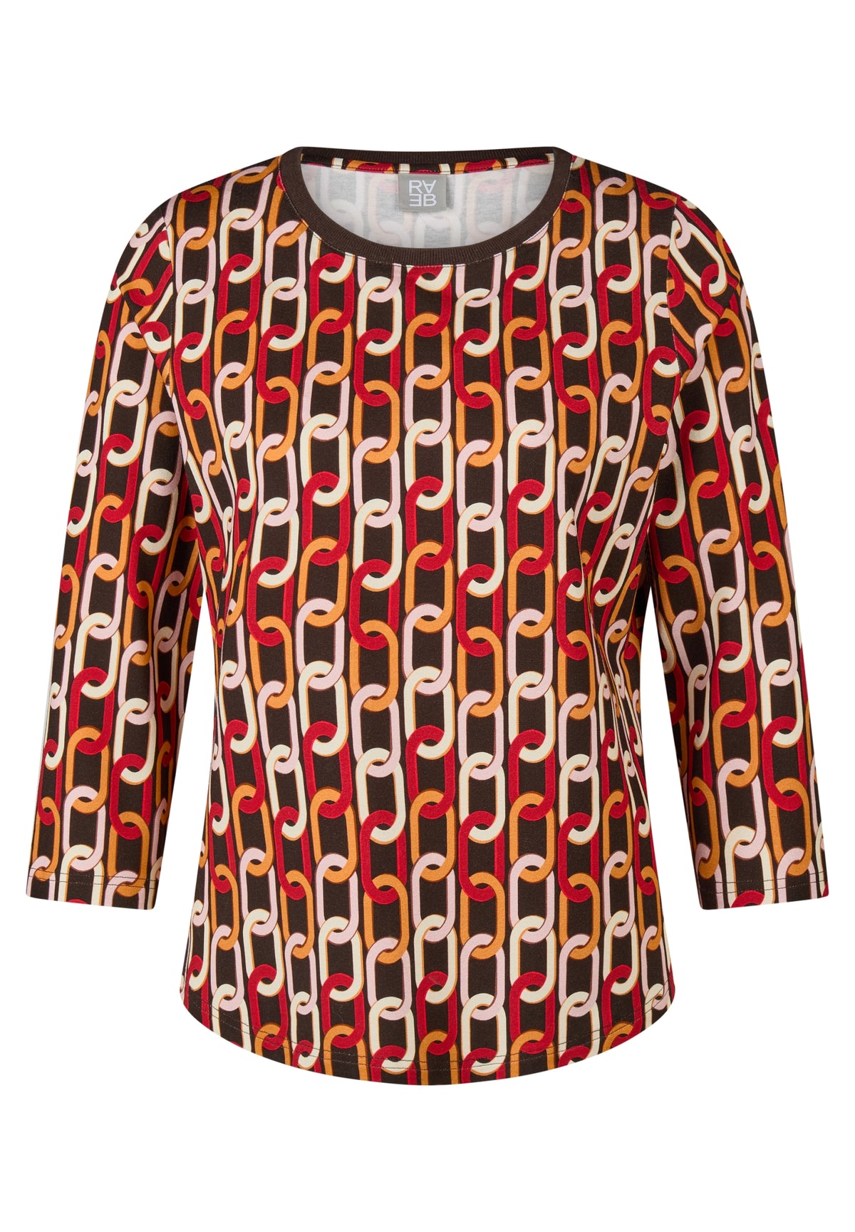 57-122360 TOP Chain link print l/sl Brown/red/pink