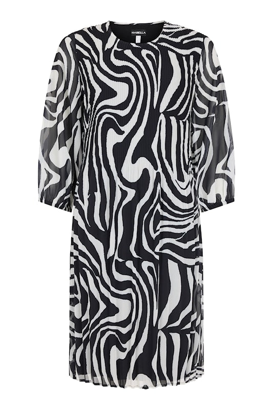 50305 PRINT WITH PLEAT DRESS KNEE LENGTH Black/White