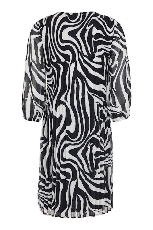 50305 PRINT WITH PLEAT DRESS KNEE LENGTH Black/White