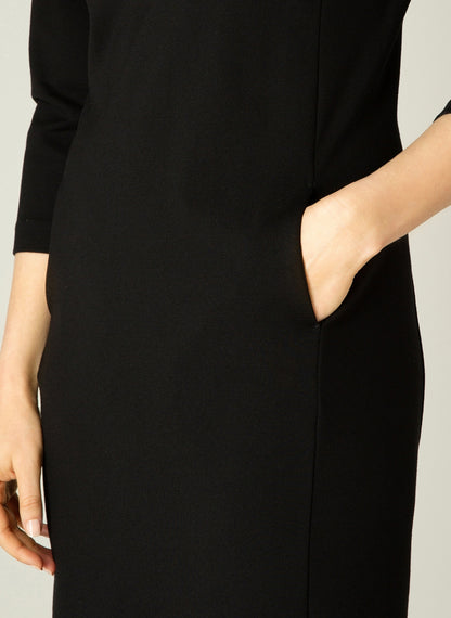6000019 LONG SLEEVE O-NECK POCKET STRAIGHT DRESS HEAVY FABRIC Navy