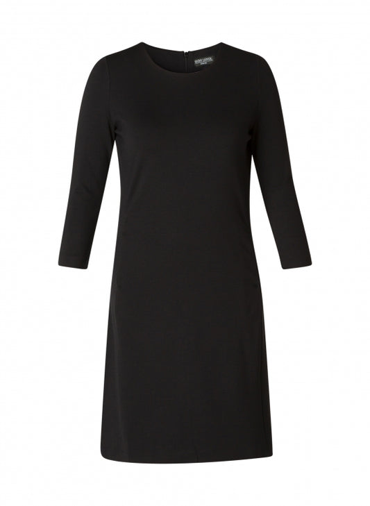 6000019 LONG SLEEVE O-NECK POCKET STRAIGHT DRESS HEAVY FABRIC Black