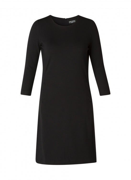 6000019 LONG SLEEVE O-NECK POCKET STRAIGHT DRESS HEAVY FABRIC Navy