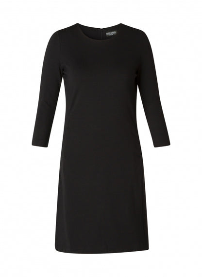 6000019 LONG SLEEVE O-NECK POCKET STRAIGHT DRESS HEAVY FABRIC Navy