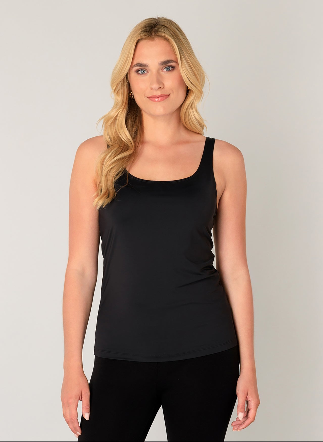6000084 Silky Feel Strappy Vest Top Black