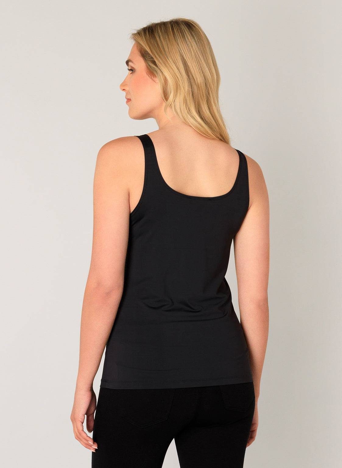 6000084 Silky Feel Strappy Vest Top Black
