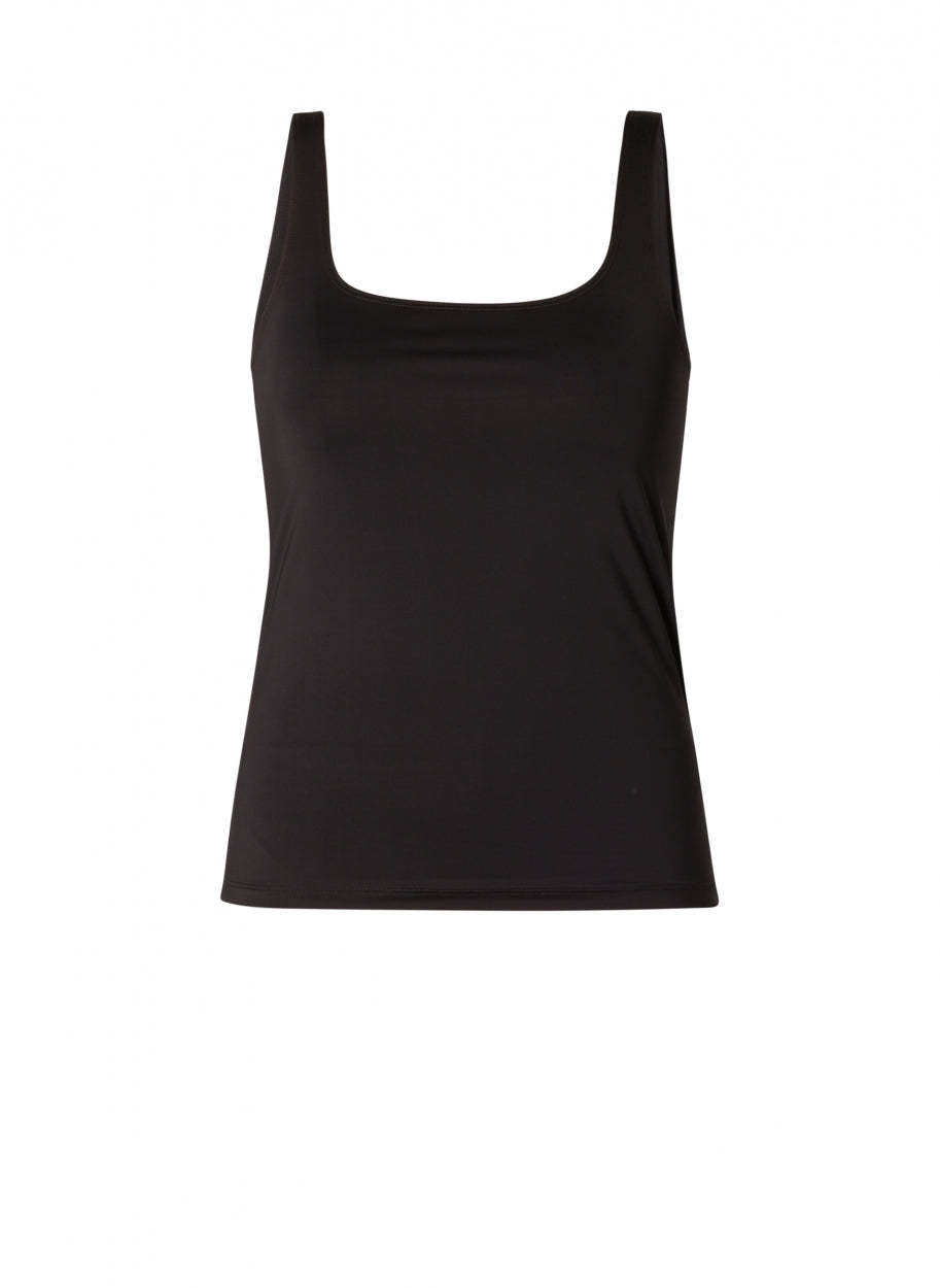 6000084 Silky Feel Strappy Vest Top Black