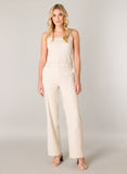 6000088 Stretch Wide Leg Button/Zip Trs Beige