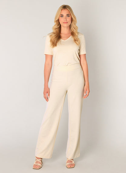 6000092 Basic Wide Leg Pull up Trousers Beige