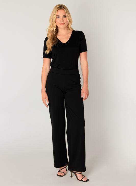 7000092 WIDE LEG PULL UP BASIC TROUSERS PLUS SIZE Black