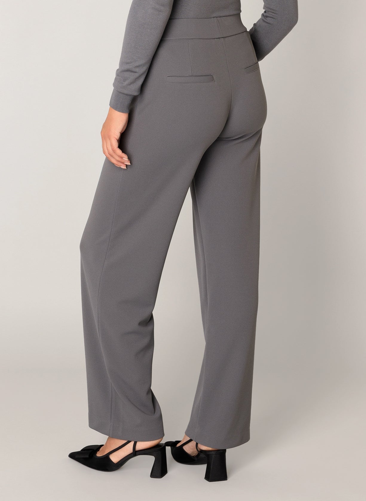 7000092 WIDE LEG PULL UP BASIC TROUSERS PLUS SIZE Grey