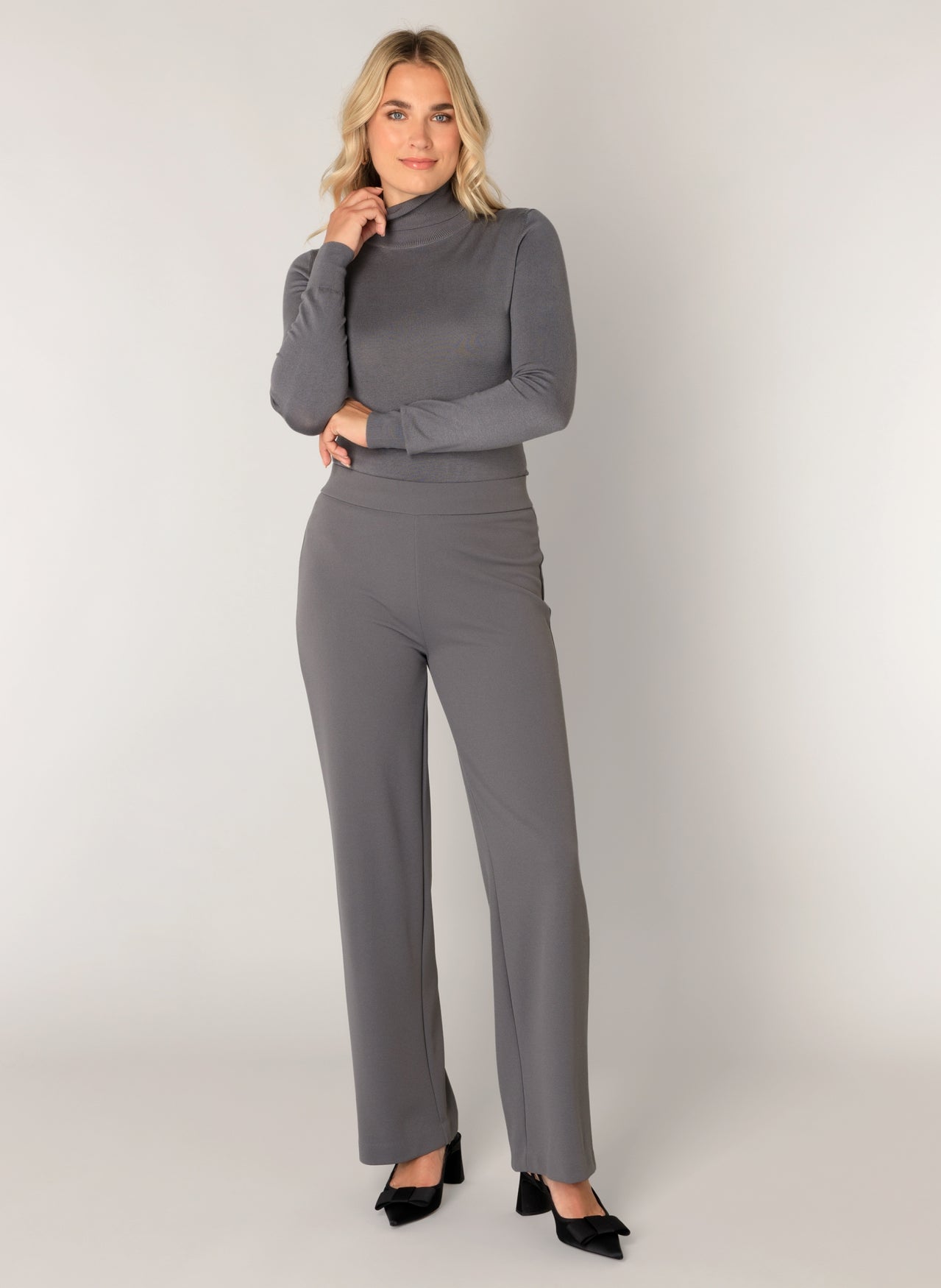 7000092 WIDE LEG PULL UP BASIC TROUSERS PLUS SIZE Grey