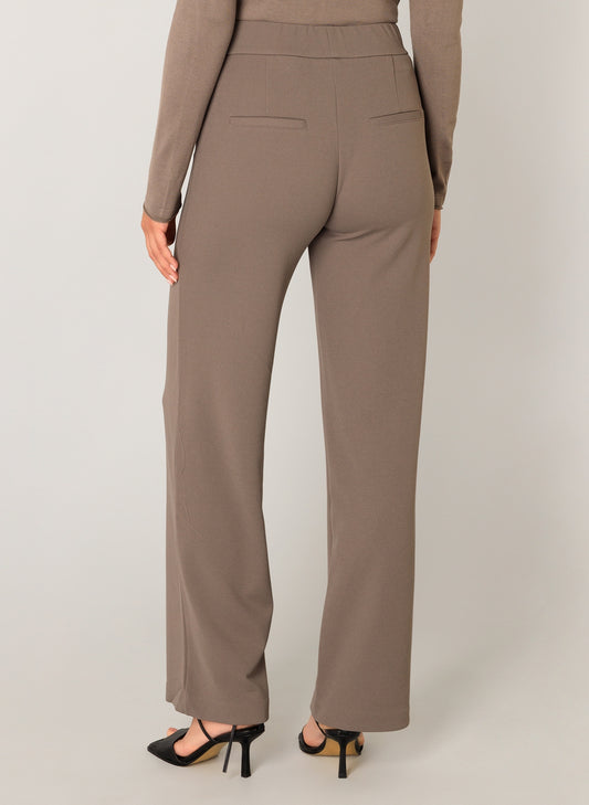 6000092 Basic Wide Leg Pull up Trousers Taupe