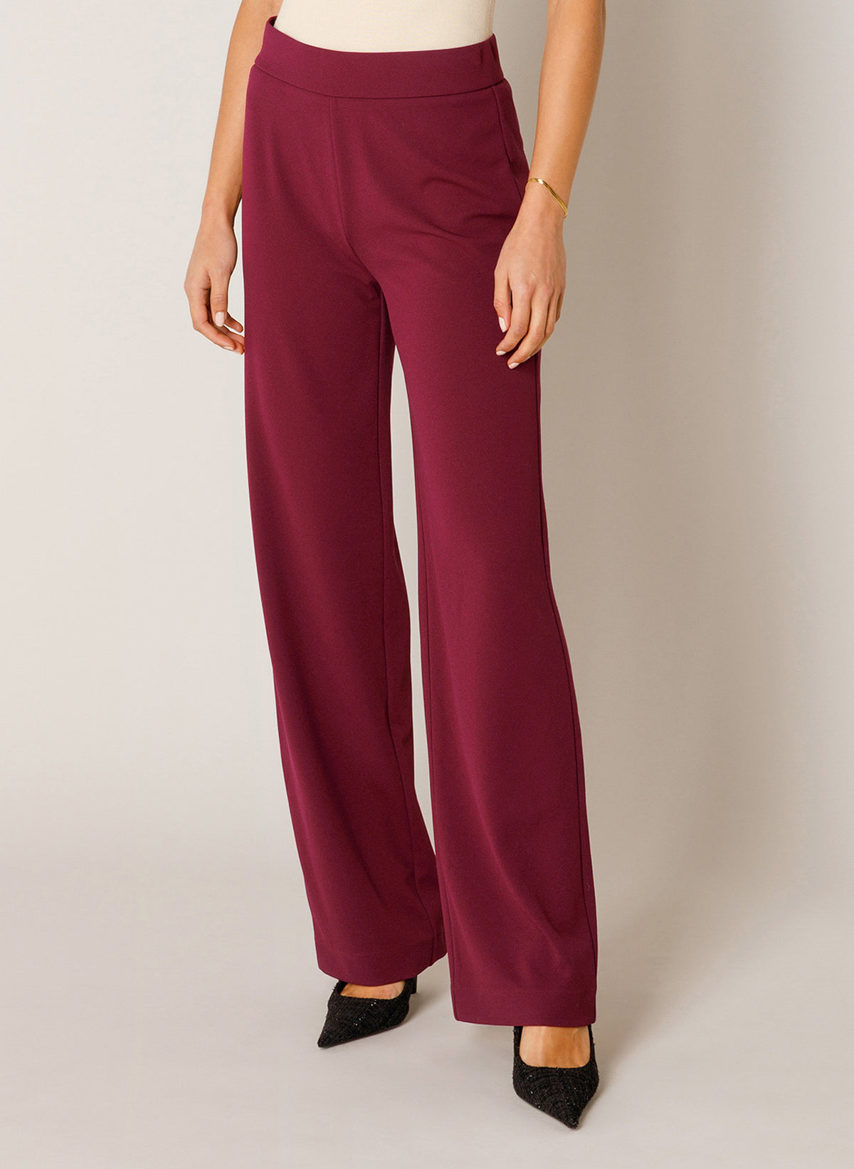 6000092 Basic Wide Leg Pull up Trousers WINE