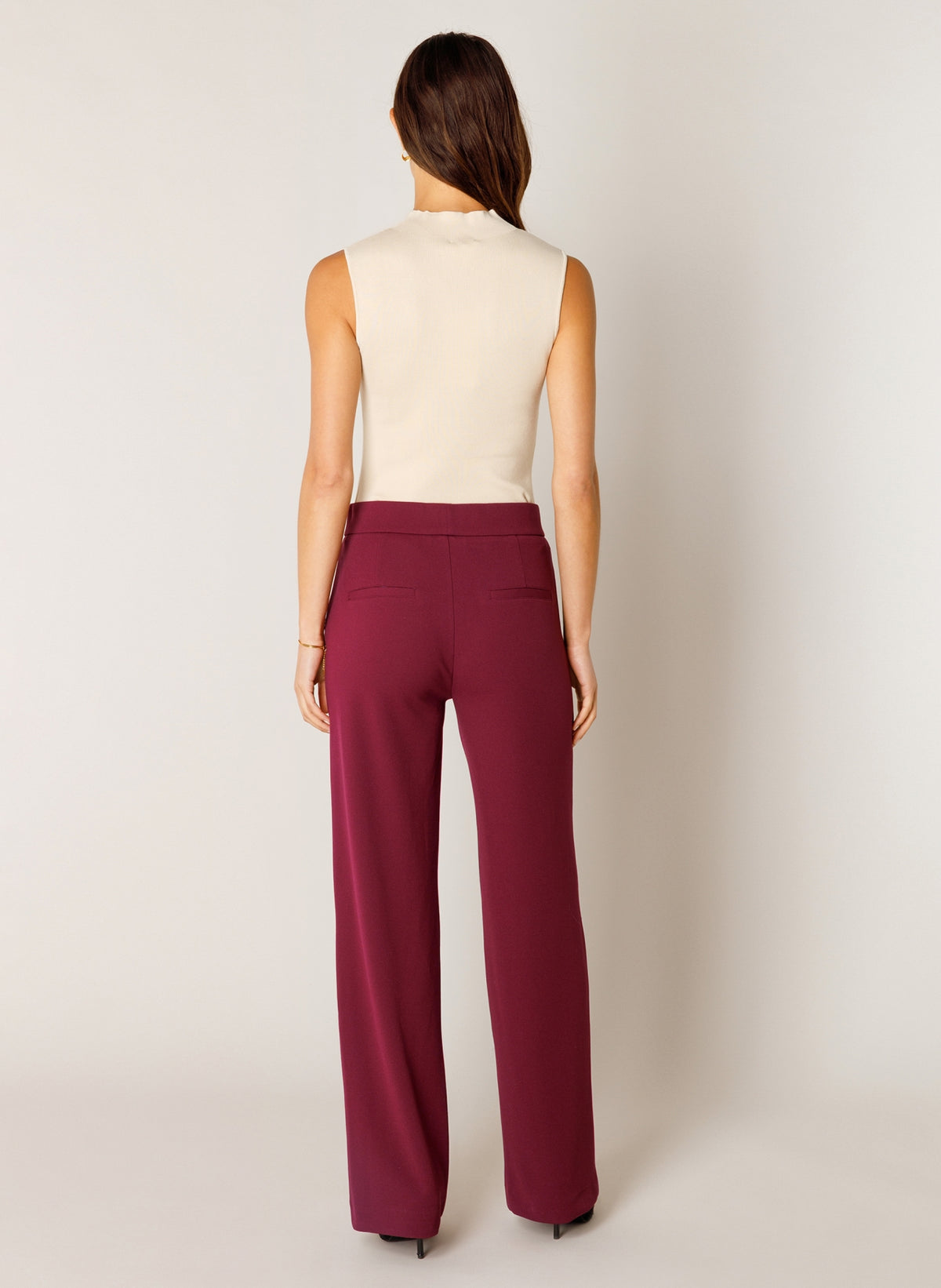 6000092 Basic Wide Leg Pull up Trousers WINE