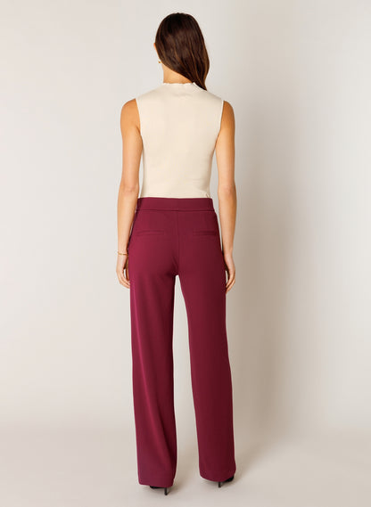 6000092 Basic Wide Leg Pull up Trousers WINE