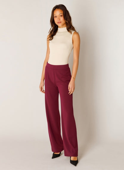 6000092 Basic Wide Leg Pull up Trousers WINE