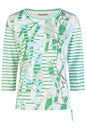 60150062 Stripe/Print 3/4 Slve O-Neck To Green