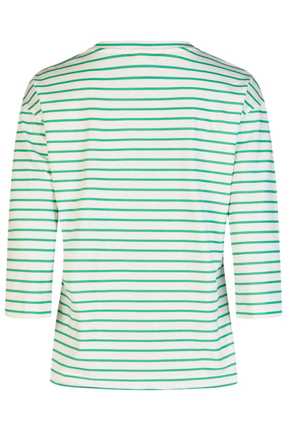 60150062 Stripe/Print 3/4 Slve O-Neck To Green