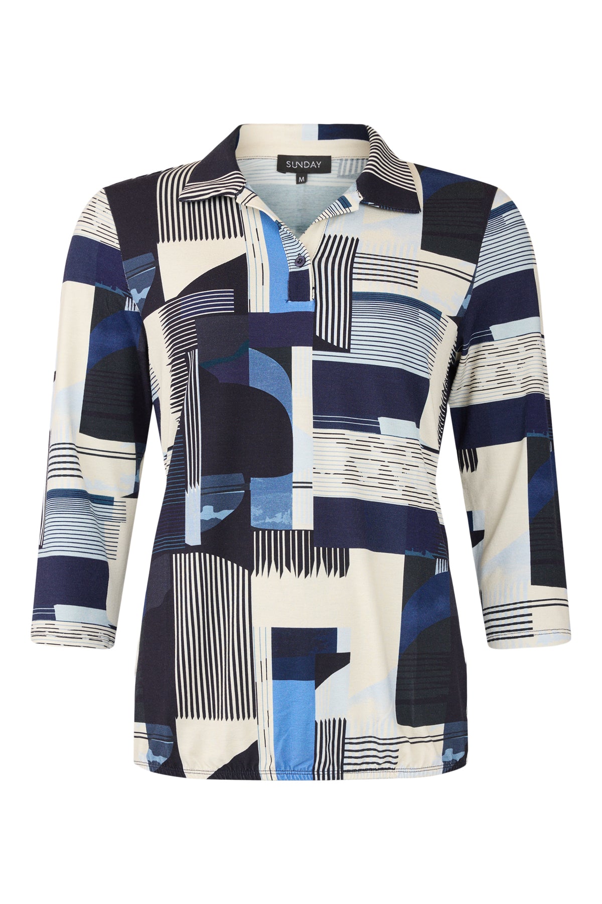 6034/6507 Print S/S Collar Top Cobalt Blue